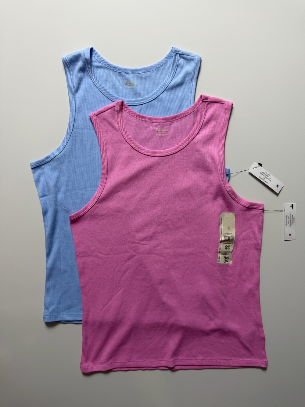NWT No Boundaries 2 Pack of Cotton Blend Stretch Tank Tops, Blue/Pink, Size XXL